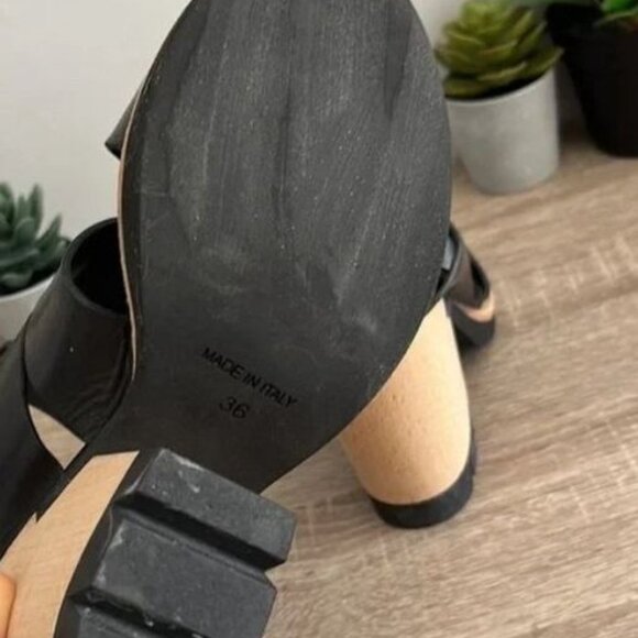 Strategia Black Leather Block Heel Sandals Size 36 - Picture 5 of 5